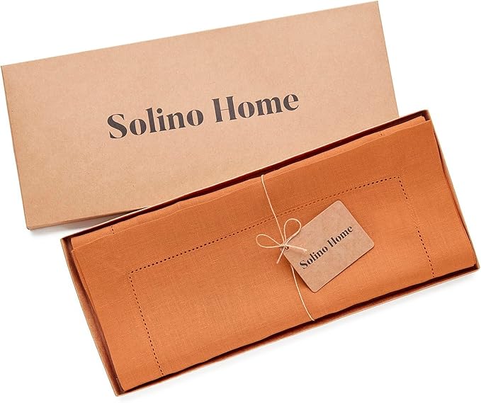 Solino Home Linen Pumpkin Table Runner 90 Inches Long - 100% Pure Linen Hemst...