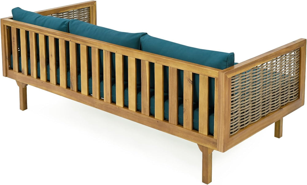 Merax 67.5" Outdoor Patio Daybed 3 Seater Sofa Bed,Acacia Wood Frame wit...