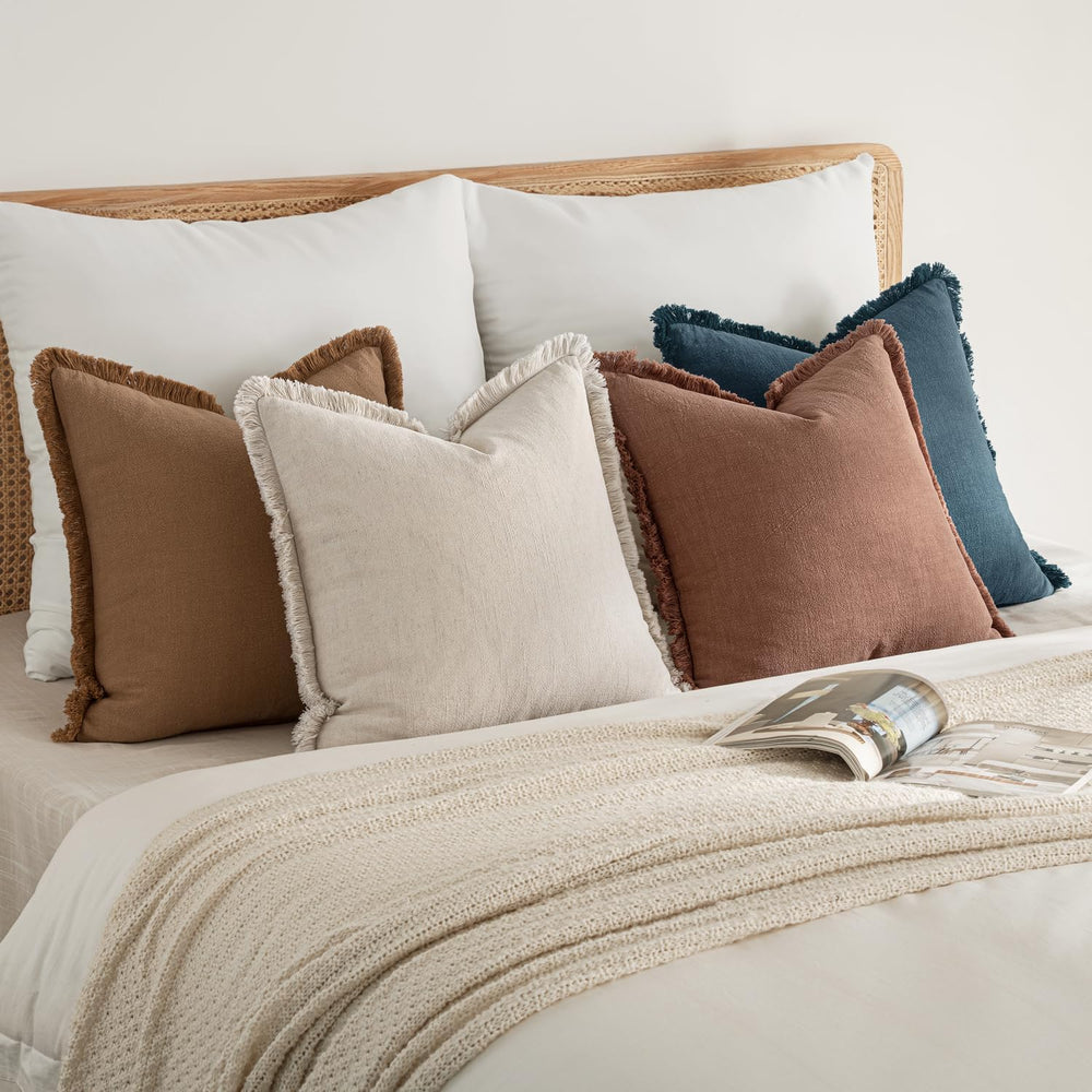 MIULEE Decorative Linen Fringe Throw Pillow Covers 18x18 Beige/Brown/Blue
