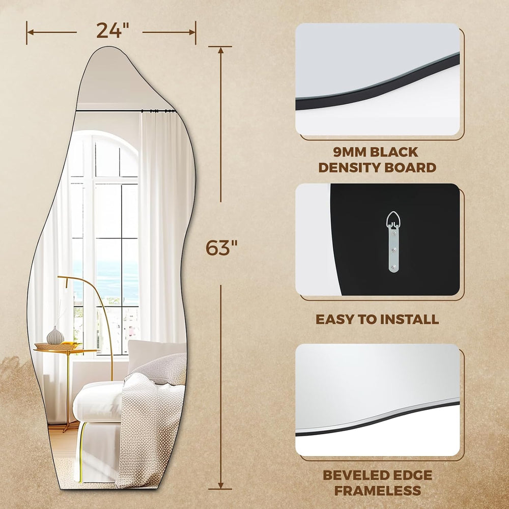 QDSSDECO Full Length Mirror 63"x24" Irregular Wall Mirror Wave Fram...