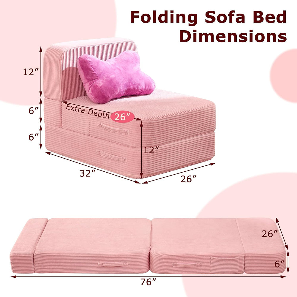 Folding Convertible Sofa Bed, Sleeper Chair for Guest, Single, Pink