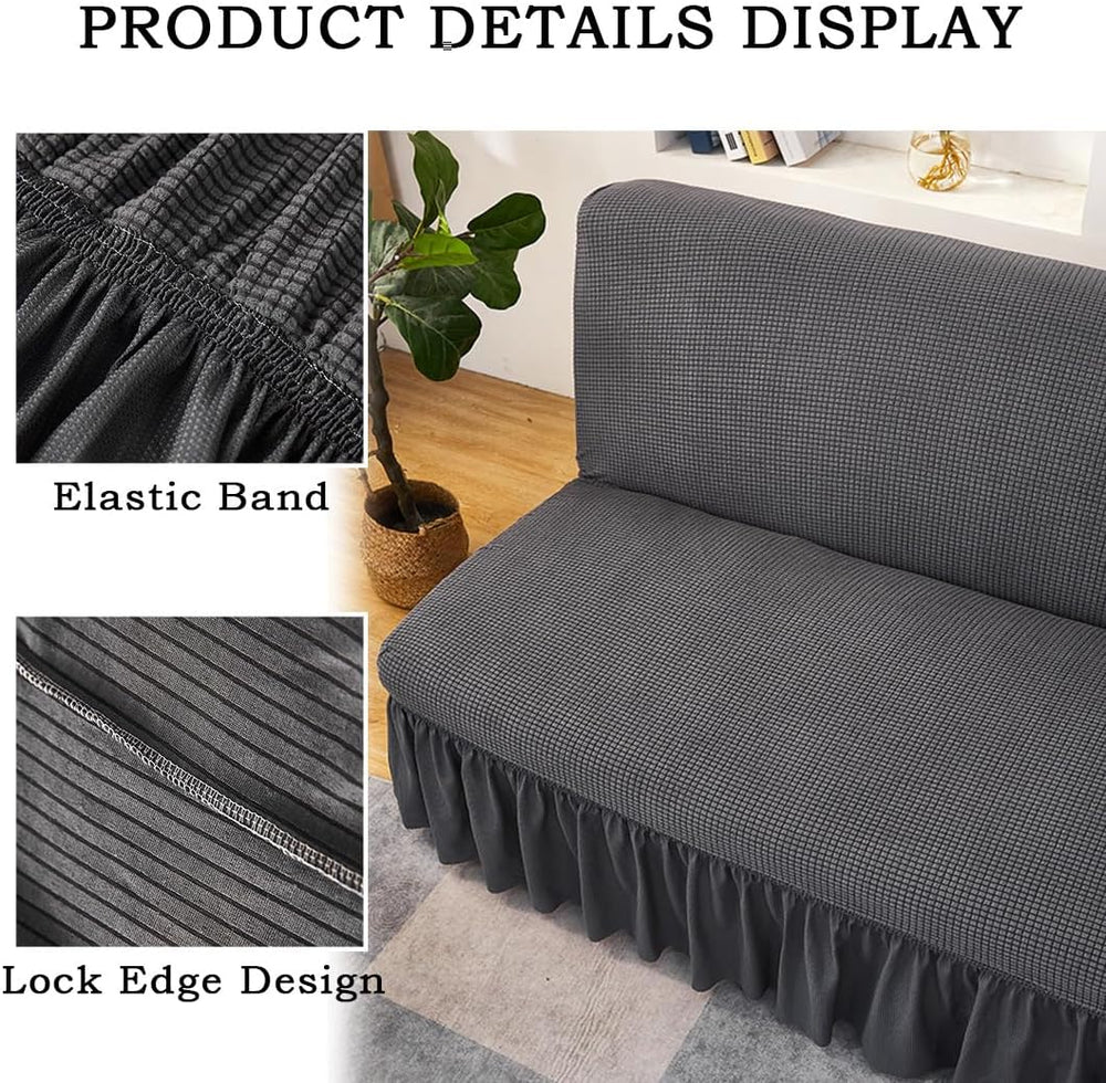 Futon Cover Slipcover Removable Armless Sofa Bed Slipcovers Full Size with Sk...