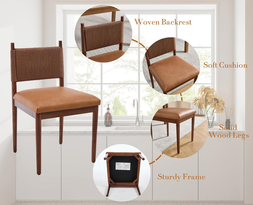 EALSON Rattan Dining Chairs Set of 2 Leather Upholstered Dining Room Chairs w...