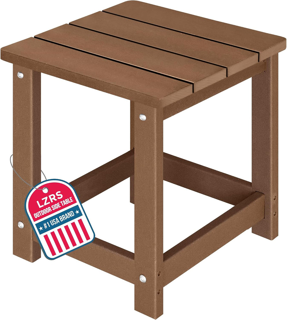 LZRS Patio Side Table, Heavy Duty HDPE Outdoor End Table with Wood Texture, W...