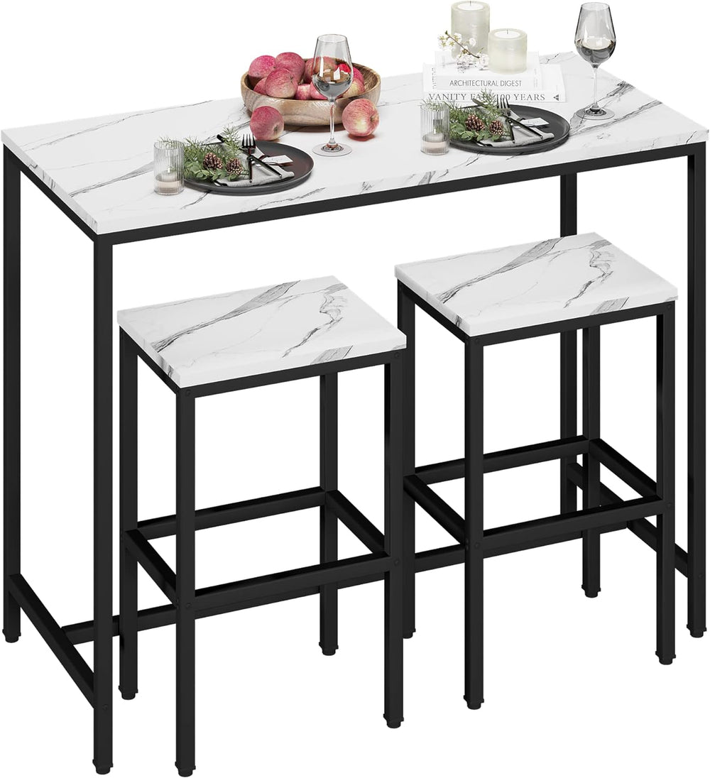 Yongchuang 3 Piece Bar Table Set, White Bar Table and Chairs Set for 2, Moder...