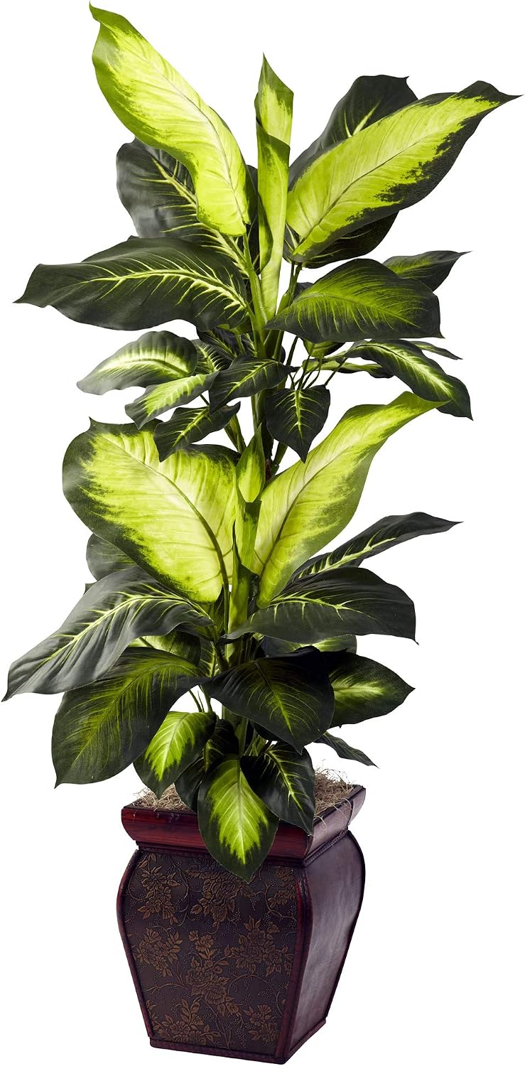 Nearly Natural Artificial Dieffenbachia, Floor Plant Faux Greenery With Decor...
