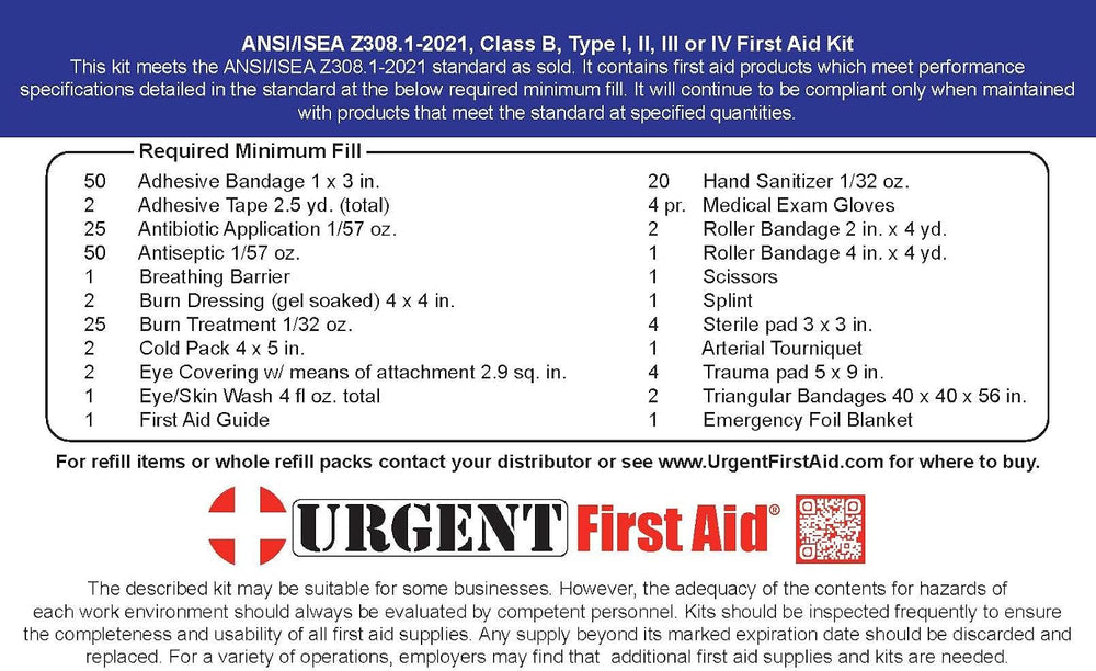 OSHA & ANSI 2021 Class B Refill Kit, 50 Person, 208 Pieces-First Aid Refill