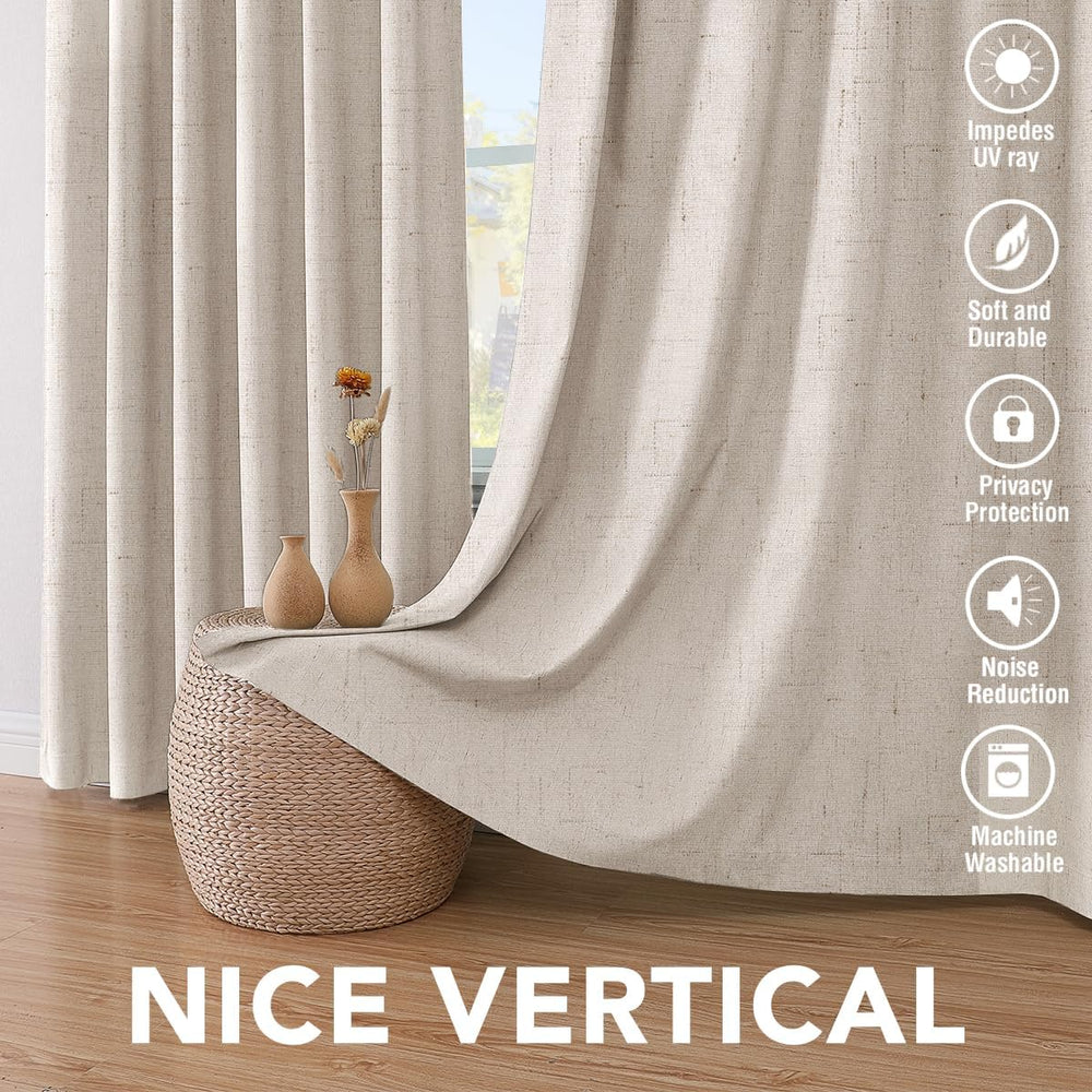 H.VERSAILTEX 100% Blackout Linen Curtains 108" L 2 Panels Natural