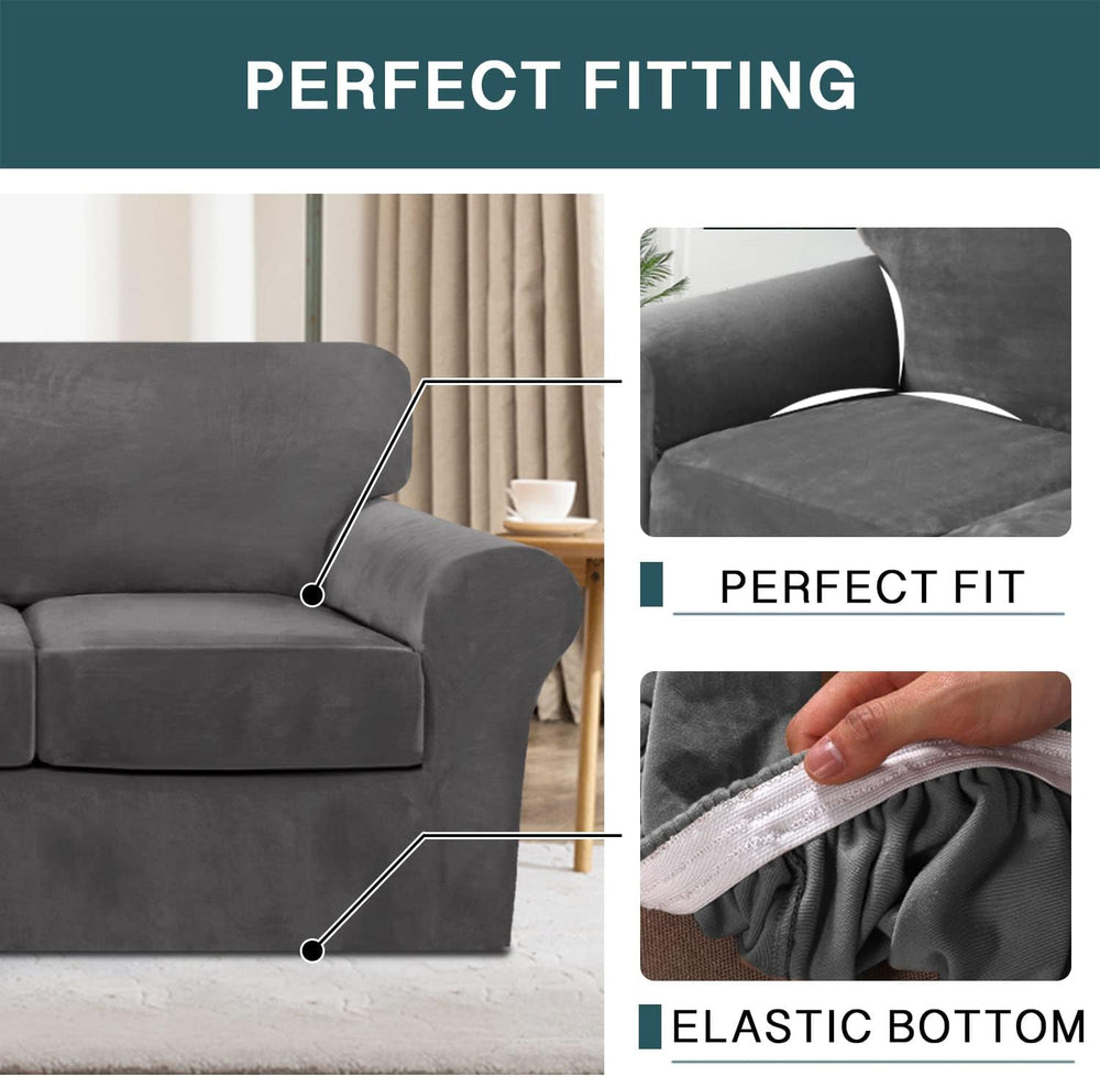 FantasDecor 3 Piece Sofa Covers Velvet for 2 Cushion Couch Stretch Loveseat S...