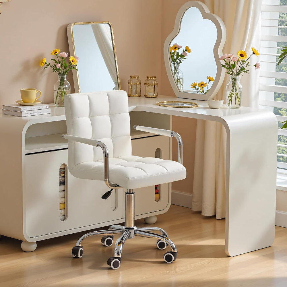 Furmax Vanity Office Chair with Wheels, Makeup PU Leather Executive Chair Mod...