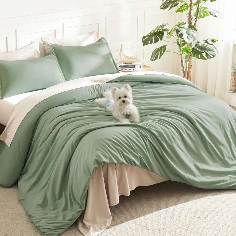 Litanika Comforter Full Size Sage Green, 3 Pieces Lightweight Solid Bed Set