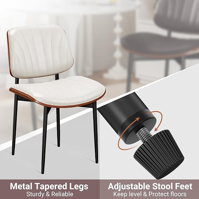Dining Chairs Set of 6, Mid-Century Modern Upholstered PU Leather Chairs with...