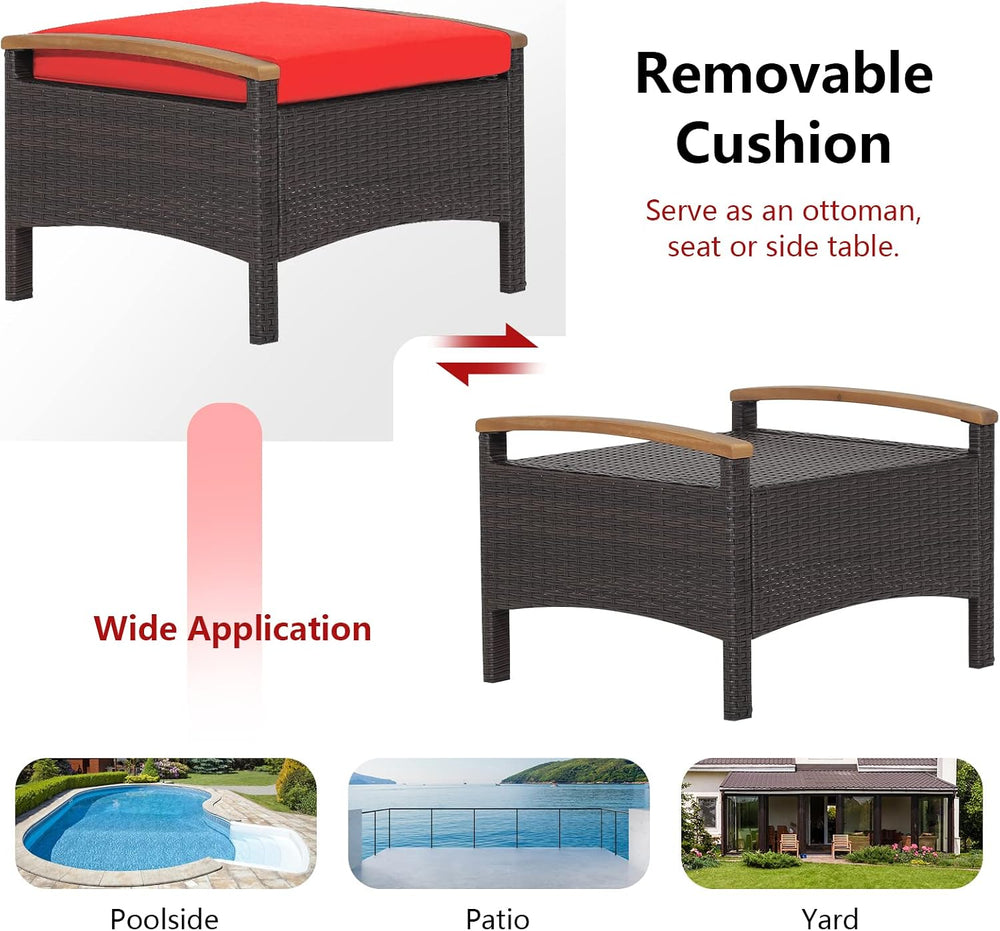 RELAX4LIFE Outdoor Wicker Ottomans for Patio - 2 Pieces PE Rattan Ottoman, Fo...