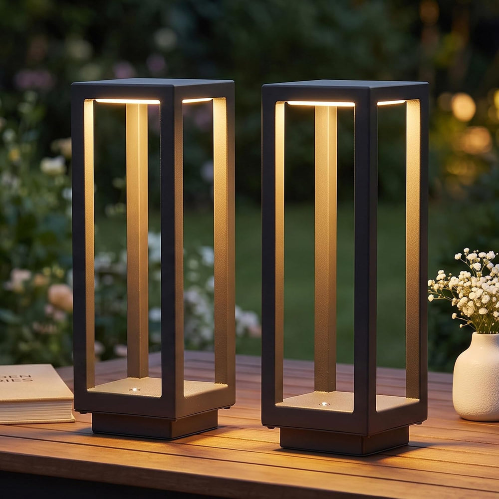 WIHTU 10" Rechargeable Outdoor Table Lamp Set of 2, Cordless Portable Light