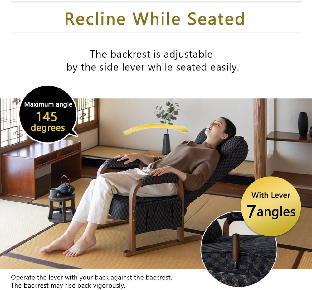 EMOOR Tatami Chair Japanese-Style Chair RYOKAN (Brown), Wooden Armrest & ...