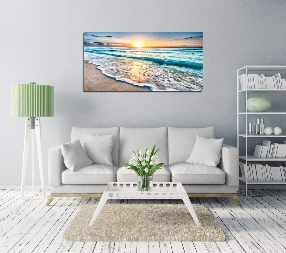 Baisuart S02262 Canvas Prints Wall Art Beach Sunset Ocean Waves Nature Pictur...