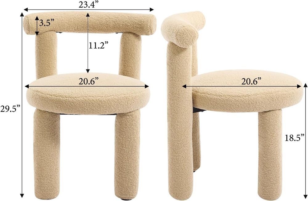 Modern Sherpa Dining Chair Set of 2, Camel | Soft Boucle Upholstery, Curved B...