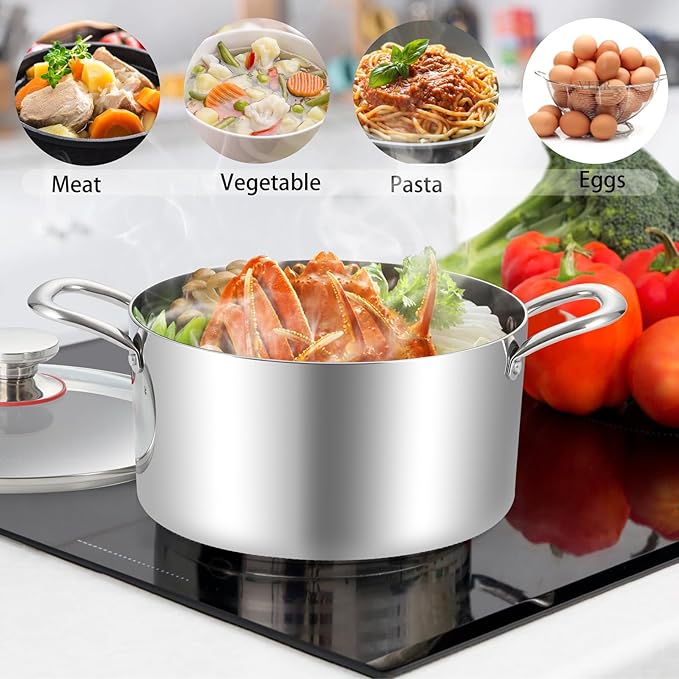 TeamFar 8 Quart Stock Pot, Stainless Steel Tri-ply Stockpot Pasta Cooking Pot