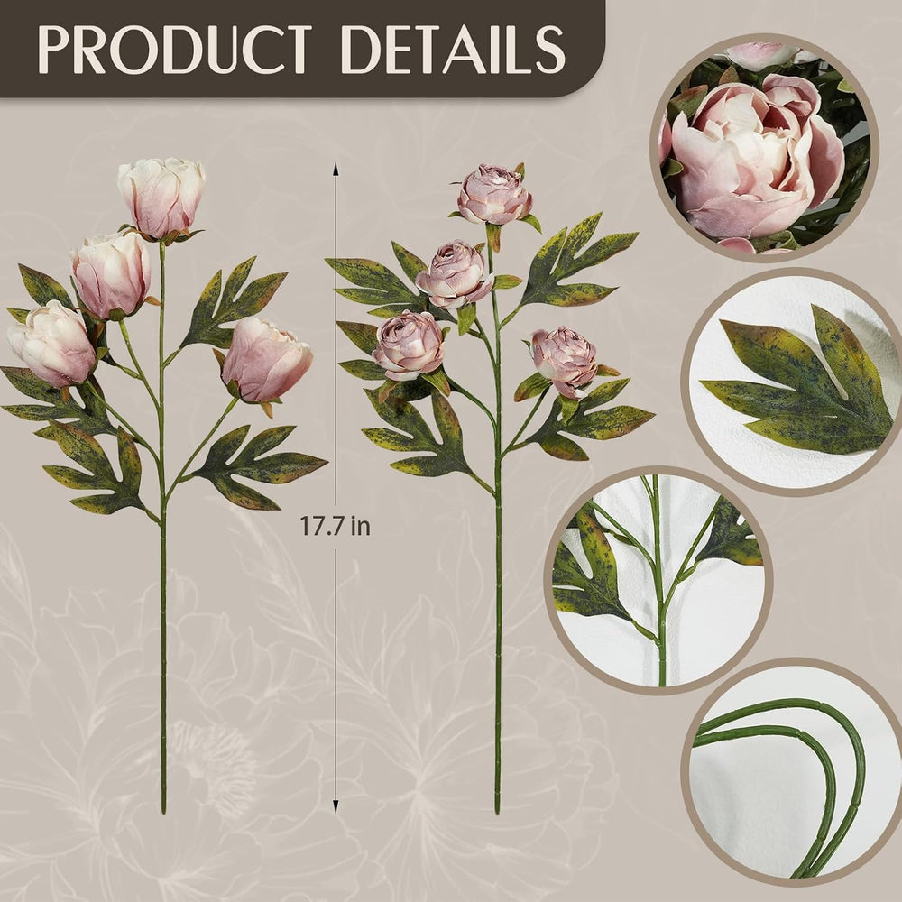 8 PCS 18" Faux Peonies Artificial Flowers Silk Flowers for Vase