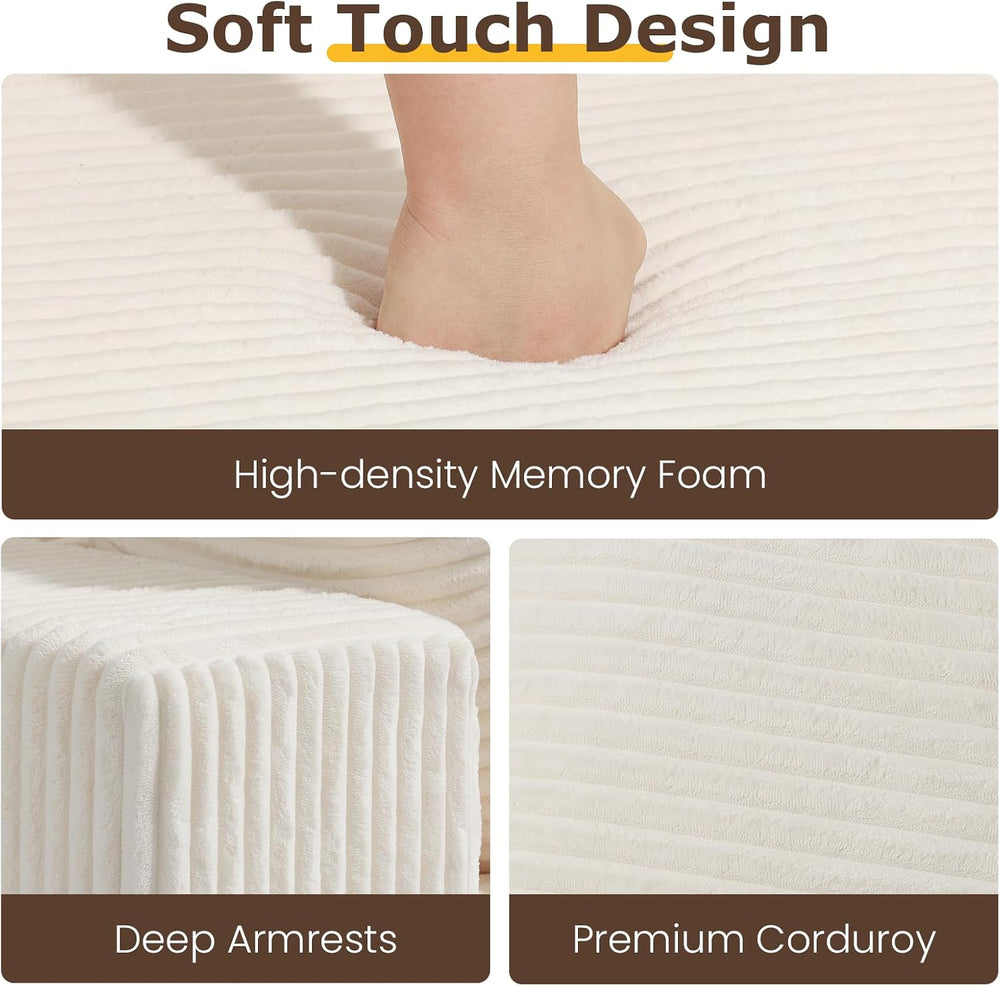 3 Seater Boneless Couch for Living Room, Convertible Futon Sofa Bed Comfy Pul...