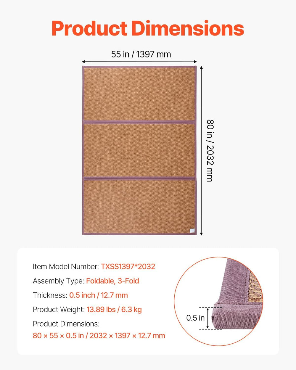 VEVOR Japanese Tatami Mat, Full XL - 55'' X 80'' Foldable Han...