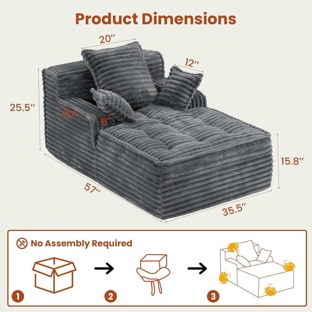 Boneless Chaise Lounge Chair Indoor, Top Fixed-Point Comfort Layer Boneless C...