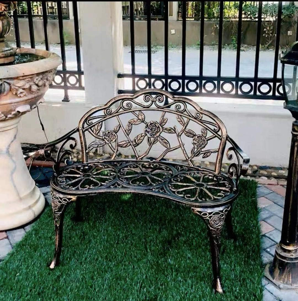 Patio Balcony Bench Double Seat, Anti-Rust Cast Aluminum Patio Garden Bench f...