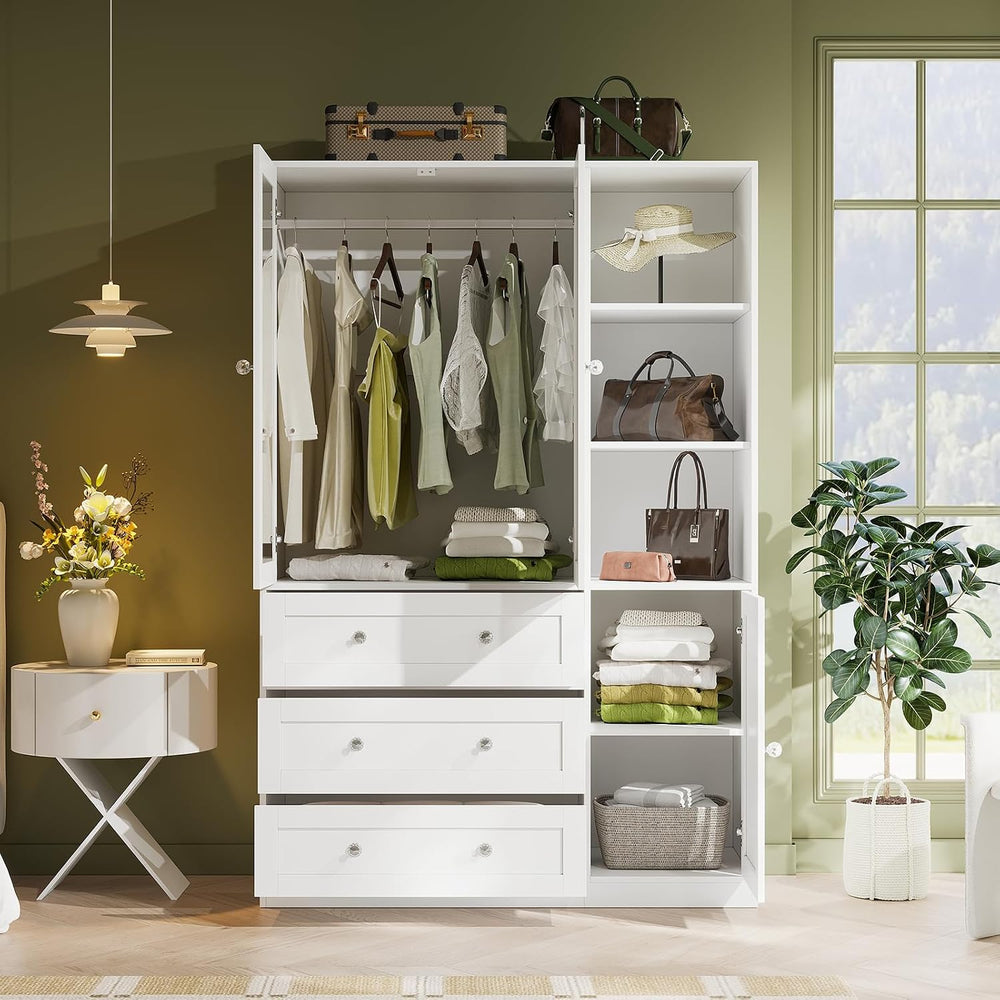 VOWNER 71"H Armoire Wardrobe Closet with Mirror and Open Shelves (2, White)