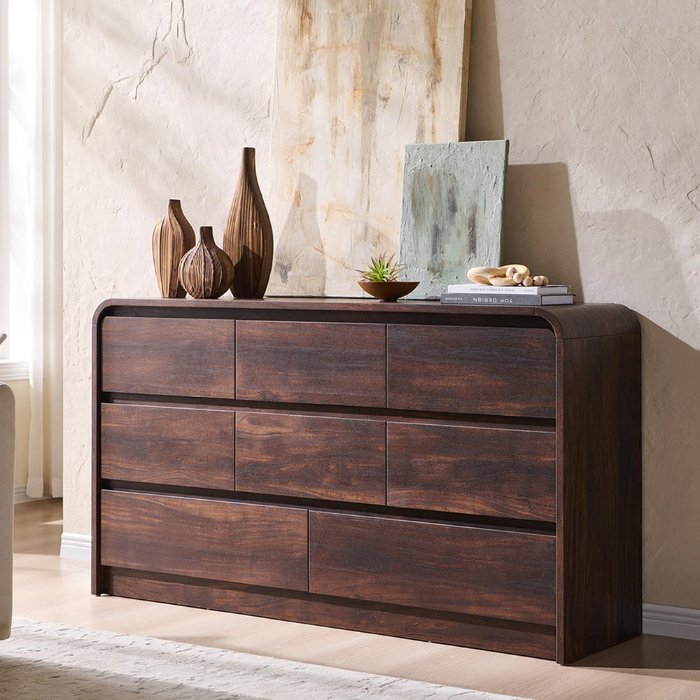Aitjunz Modern 8 Drawers Dresser for Bedroom, 55" Wide Wood Dressers, Brown