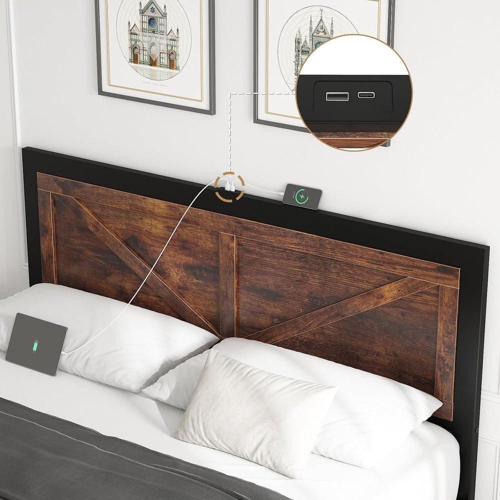 DOGIBIXO Full Size Bed Frame with Led Lights and Charging Station, Platform F...