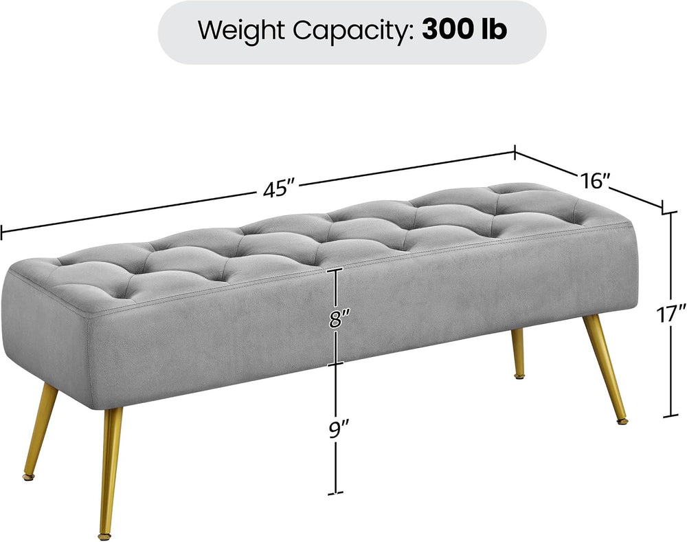 Yaheetech 45in Upholstered Velvet Ottoman Bench Seat with Gold Legs, Gray | T...