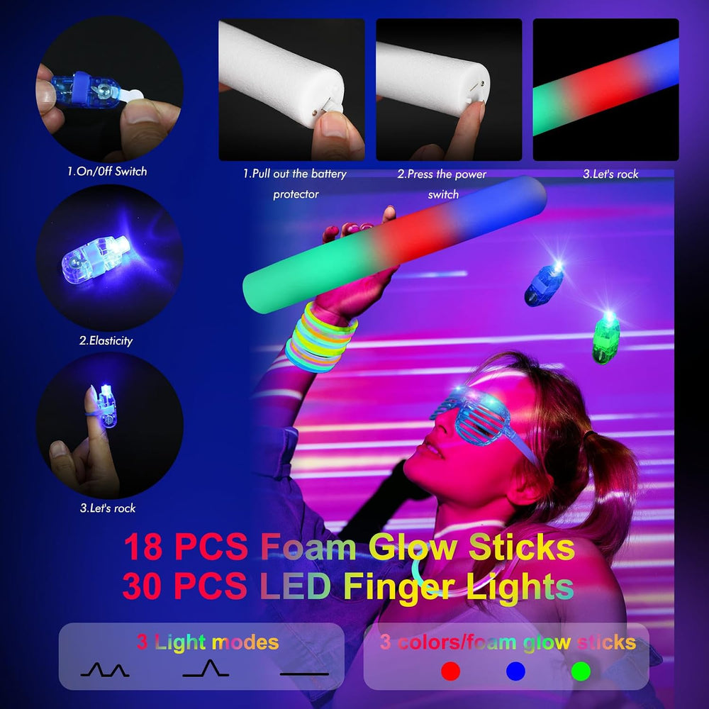 OLUPP 282 PCS Glow in the Dark Party Supplies, 18 Foam Sticks, 18 LED Glasses...