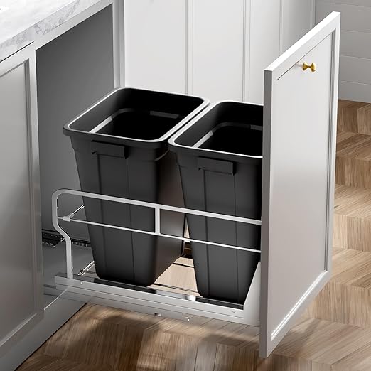 Insputer Double 40QT Pull Out Trash Can Under Cabinet, Heavy Duty Under Sink