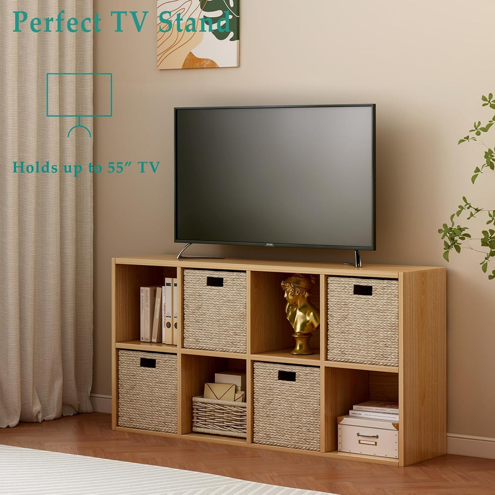 8-Cube Storage Shelf Bookcase - Wooden 4-Tier Floor Standing Open Bookshelf f...
