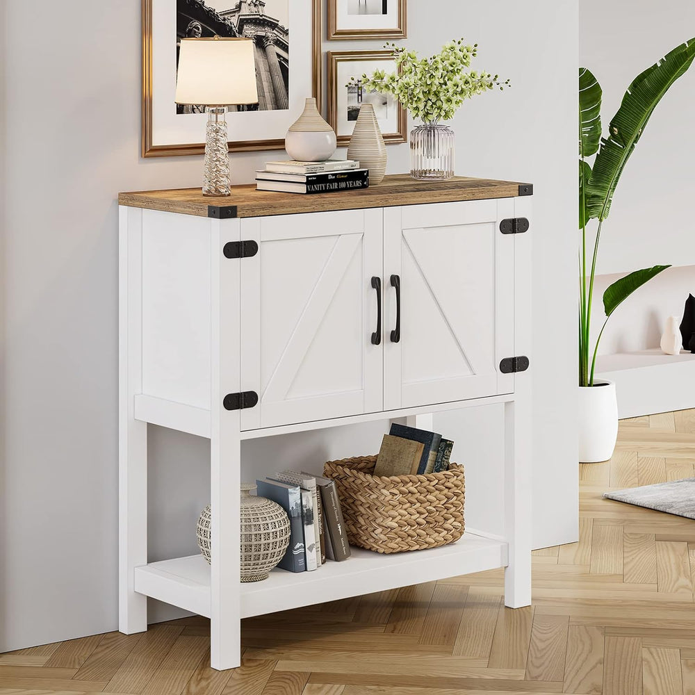 Mufico Console Table Coffee Bar Sofa Cabinet, 31.5Lx13.8Dx34.65H(White)