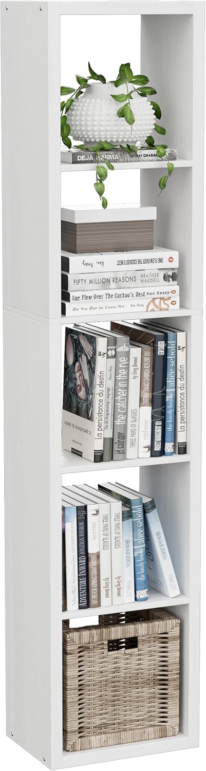Tall Cube Storage Organizer Bookcase, 5 Tier 11 inch Open Back Cubical Shelf ...