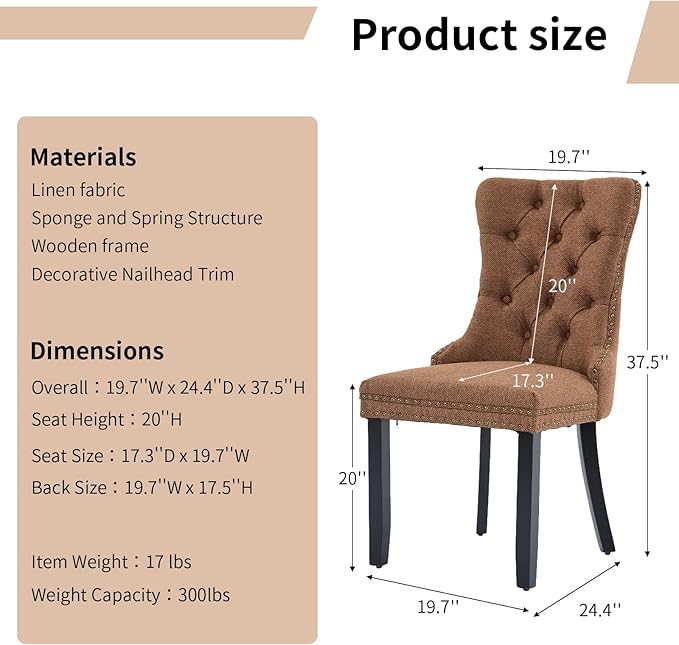 Modern Dining Chairs Set of 4, Tufted Upholstered Dining Chairs with Solid Wo...