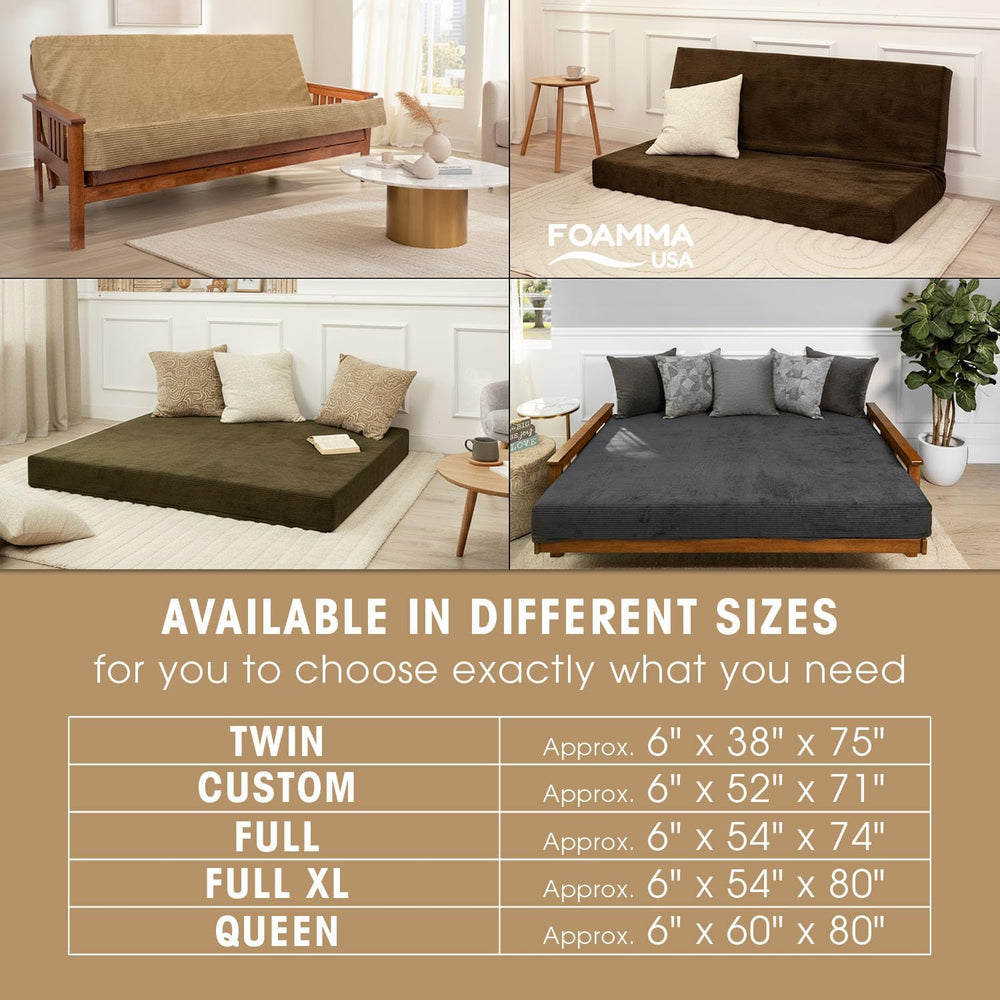 FoammaUSA Premium Corduroy Futon Couch Mattress – Made in USA 6-Inch Memory F...
