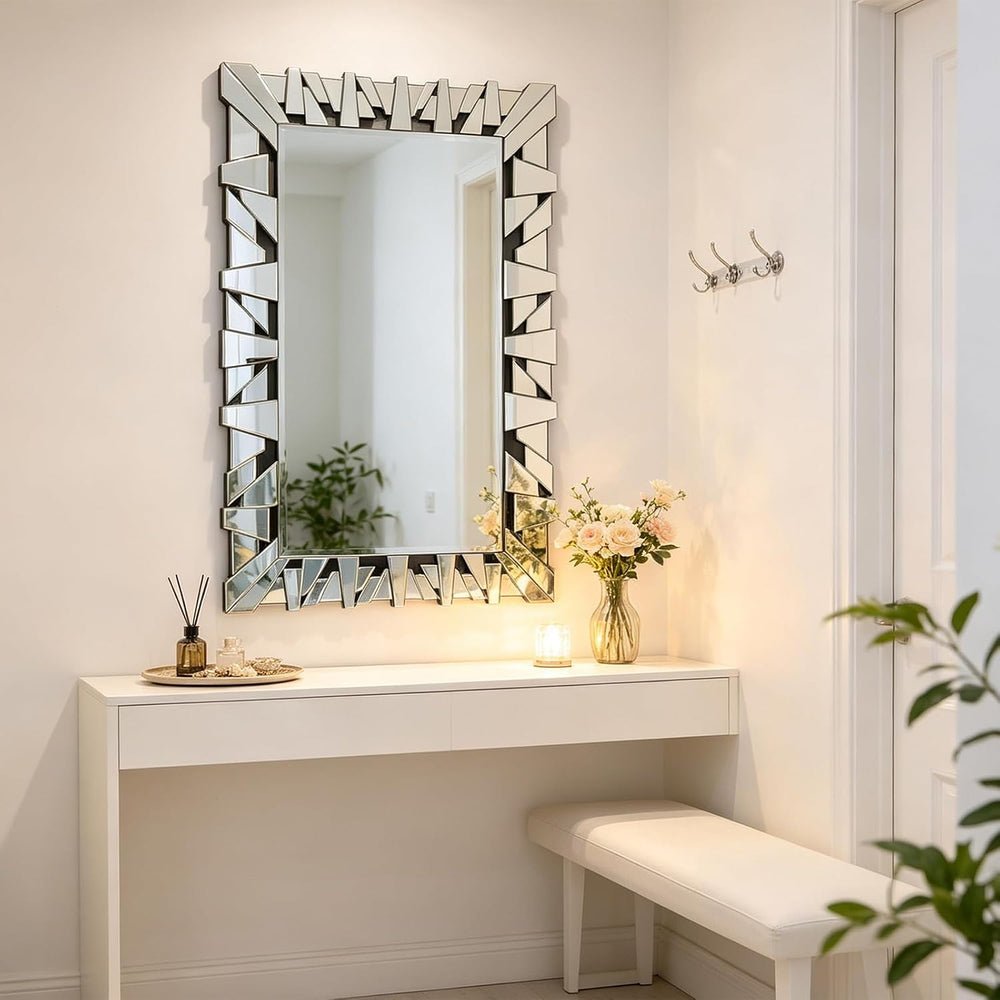 40" x 28" Large Wall Mirror with Glass Frame for Living Room