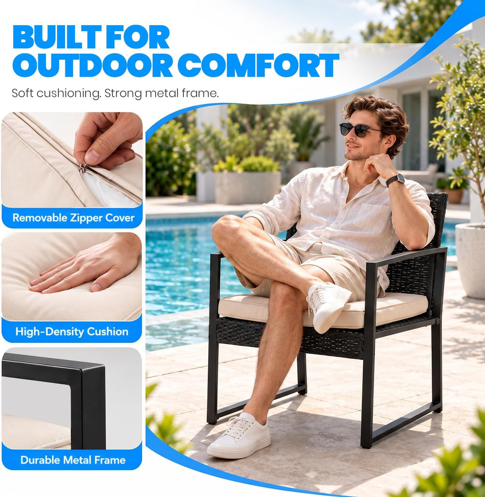PayLessHere | 3-Piece Outdoor Patio Furniture Set | Khaki | Modern Rattan Bis...