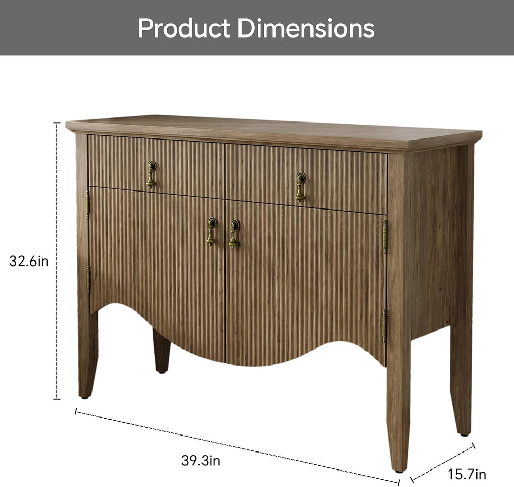 40" Fluted Buffet Storage Cabinet, Sideboard Credenza,Light Oak