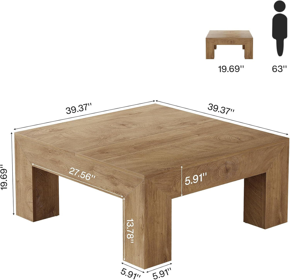 Tribesigns 39.4-Inch Square Coffee Table for Living Room, Farmhouse All MDF C...