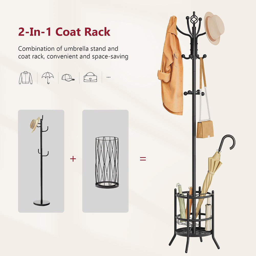 Tajsoon Coat Rack Stand with Umbrella Holder, Coat Tree Freestanding with 16 ...