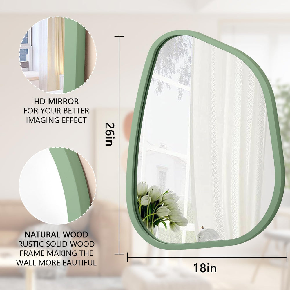 Asymmetrical Mirror for Wall Irregular Accent Wood Frame Modern Unique Wall M...