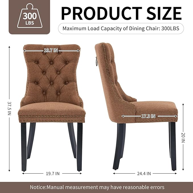 Brown Dining Chairs Set of 6, Upholstered Tufted Linen Fabric Dining Room Cha...