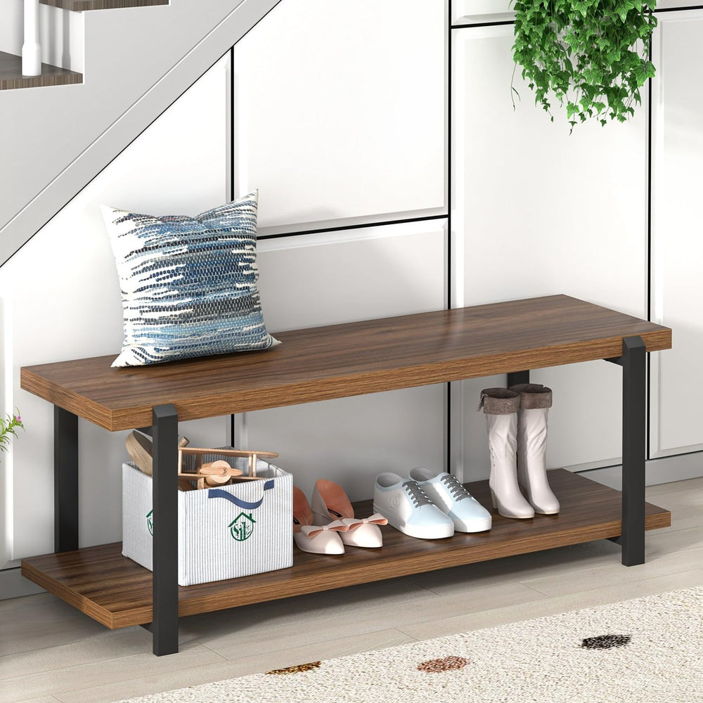 FOLUBAN Entryway Bench with Shoe Storage, Modern End of Bed Bench, Wood and M...