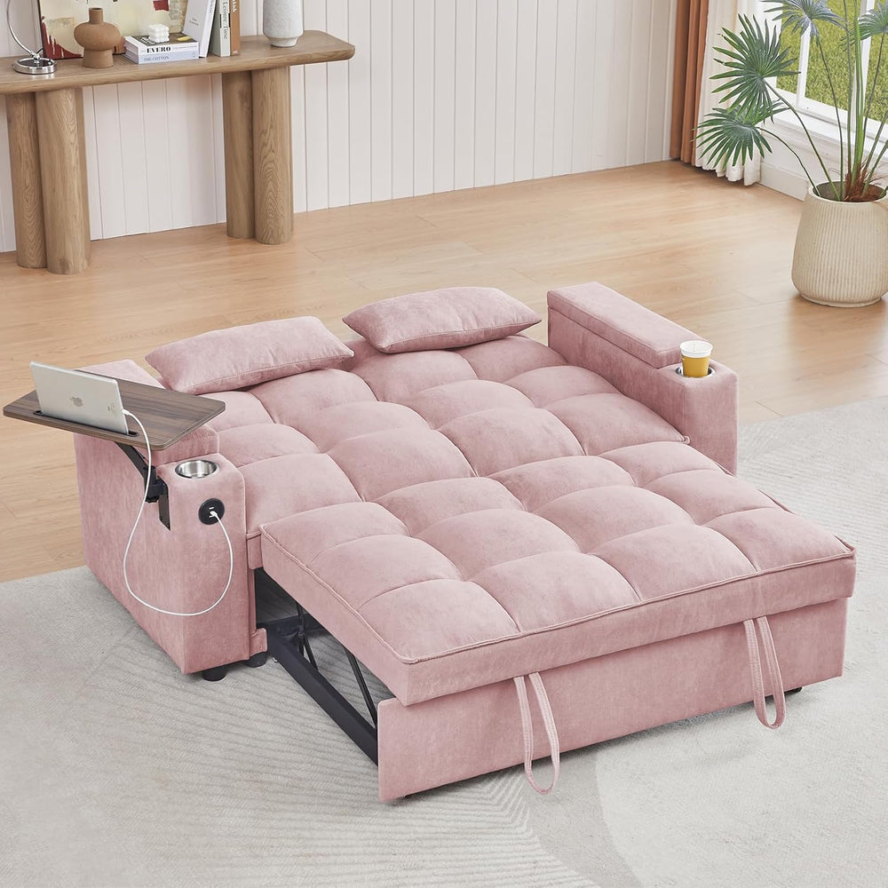 hansones 66" Multi-Functional Pull-Out Sofa Bed with Hidden Side Table, ...