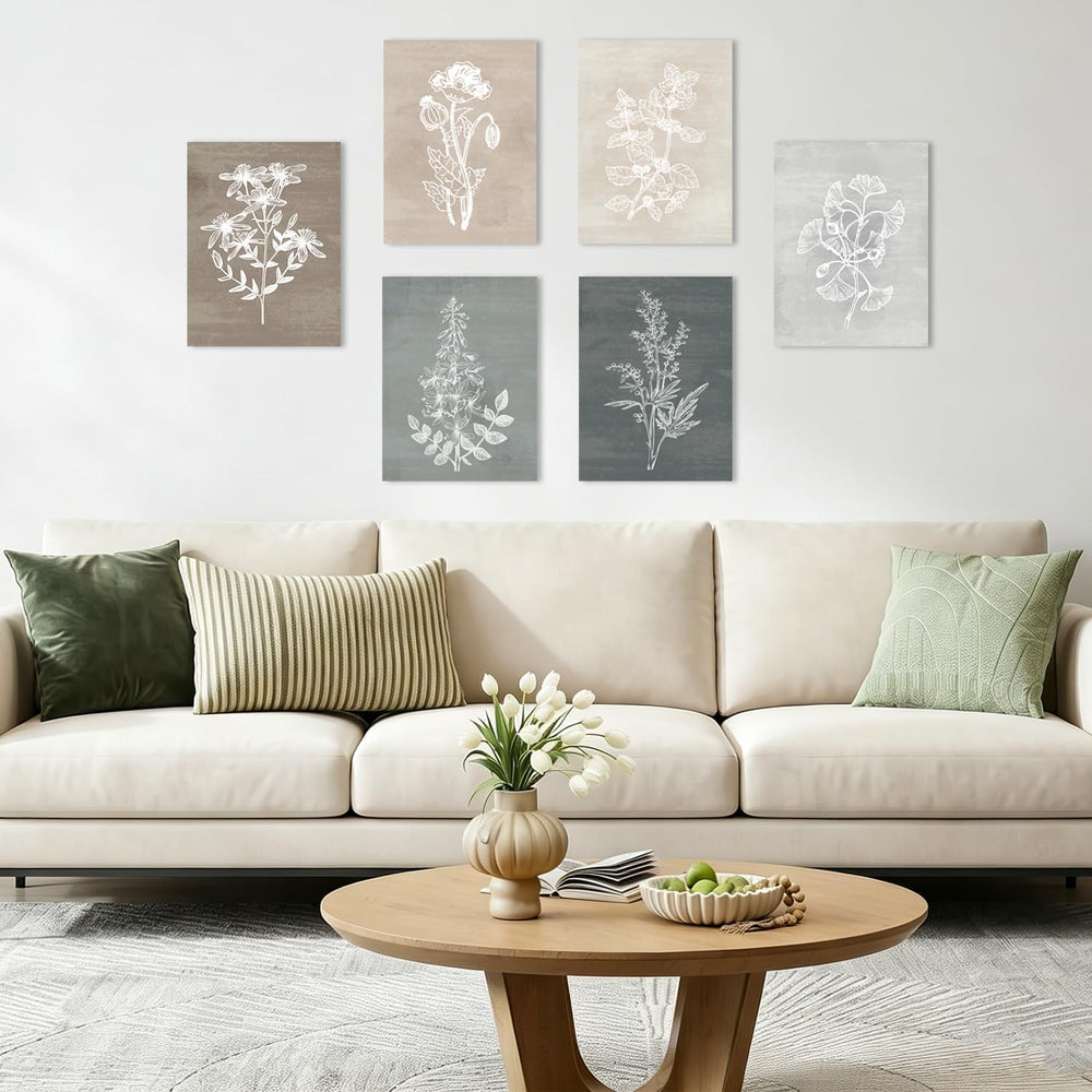 BINCUE Neutral Botanical Canvas Wall Art Simple Plant Wall Decor Rustic Flowe...
