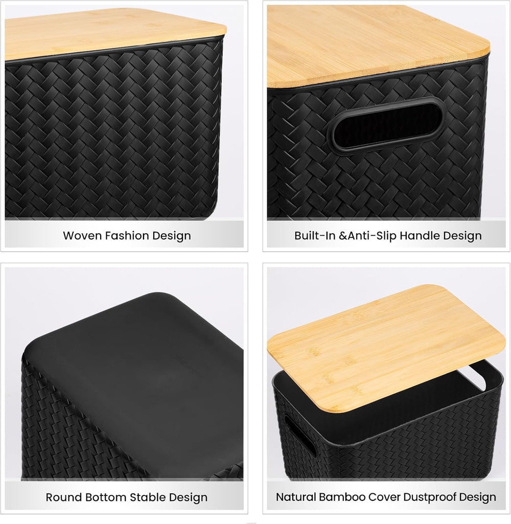 Ohmlove 4 Pack Storage Bins with Bamboo Lids,Stackable Box for Organization