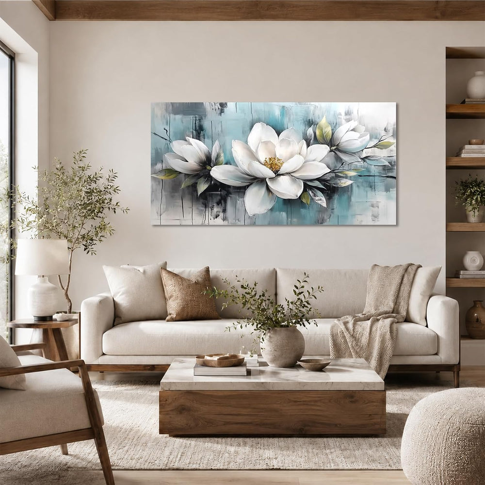 Ardemy Teal Magnolia Wall Art Flower Textured Floral Canvas Large 58"x29...